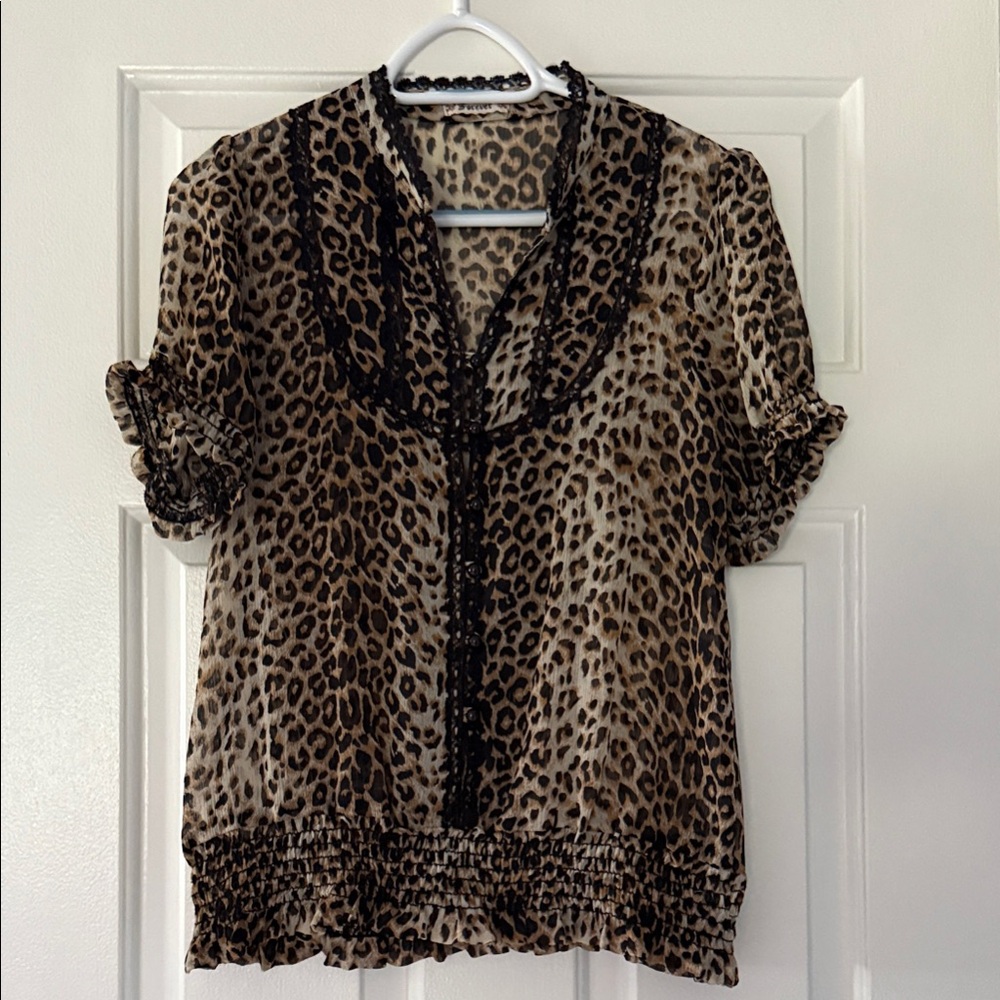 Forever 21 Leopard Print Blouse with Black Accents